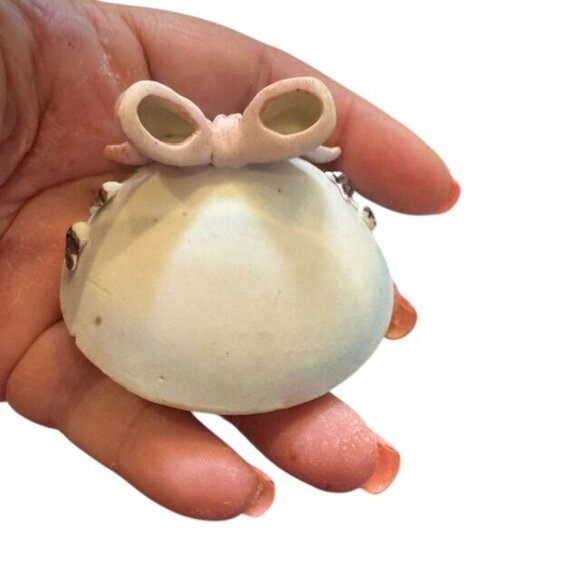 Vintage Ceramic Easter Egg Trinket Box With Yellow Chick & Floral Accents - Picture 6 of 10